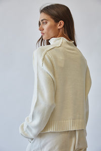 Seam Detail Long Sleeve Sweater in Ivory