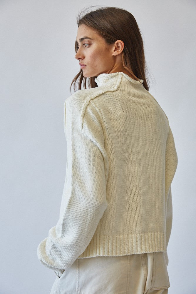 Seam Detail Long Sleeve Sweater in Ivory