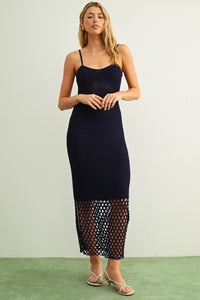 Crochet Vacay Maxi Dress in Navy
