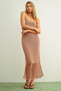 Crochet Vacay Maxi Dress in Salmon