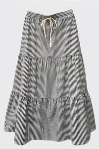 Tiered Striped Maxi Skirt in Navy