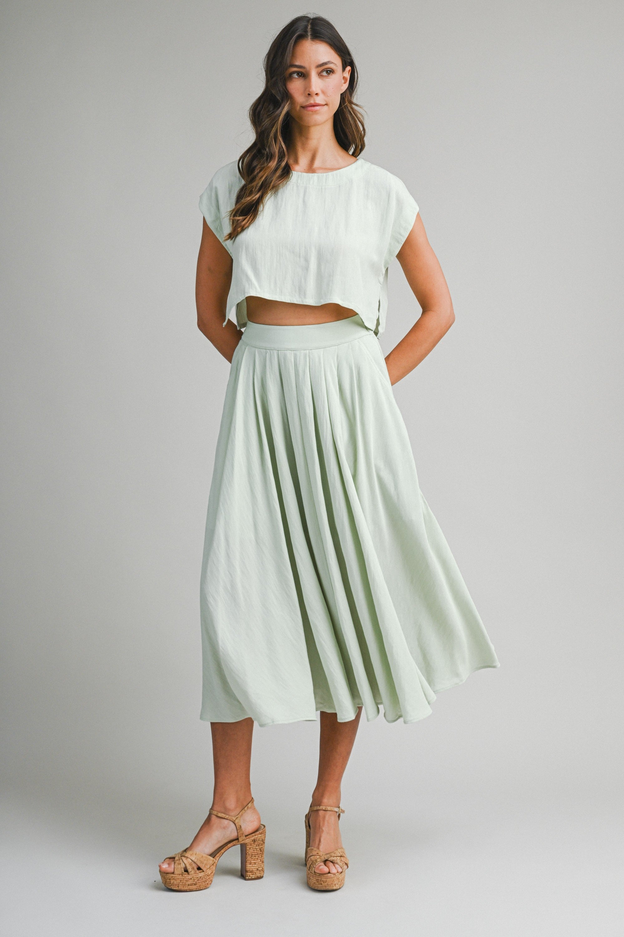 Creamsicle Two Piece Skirt Set in Sage