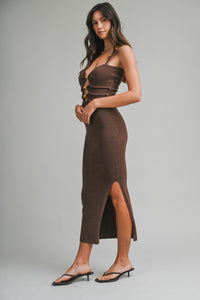 Santorini Cut Out Maxi Dress in Chocolate