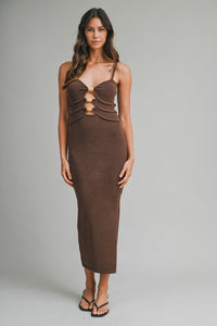 Santorini Cut Out Maxi Dress in Chocolate