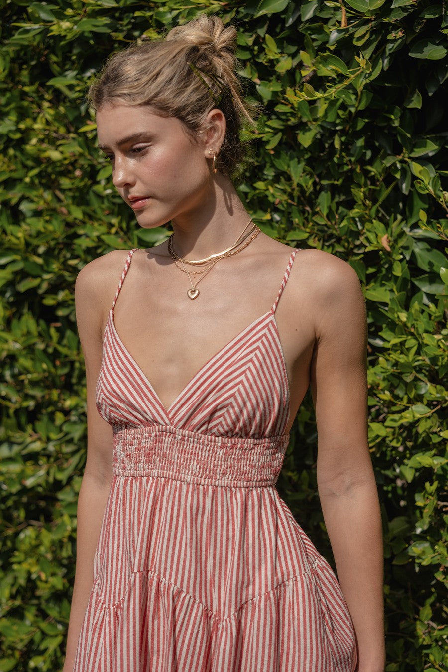 Allia Striped Cut Out Mini Dress in Red