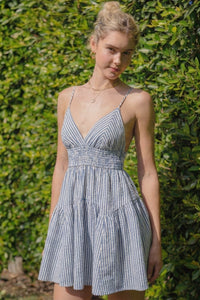 Allia Striped Cut Out Mini Dress in Blue