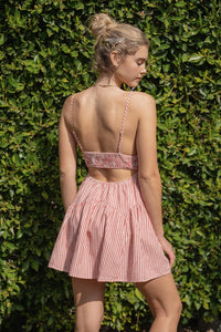 Allia Striped Cut Out Mini Dress in Red