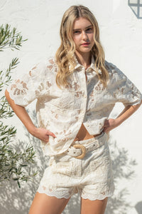 Magnolia Embroidered Button Down Top & Shorts Set