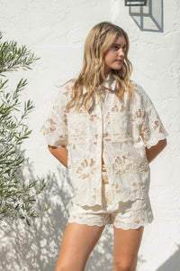 Magnolia Embroidered Button Down Top & Shorts Set