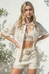 Magnolia Embroidered Button Down Top & Shorts Set
