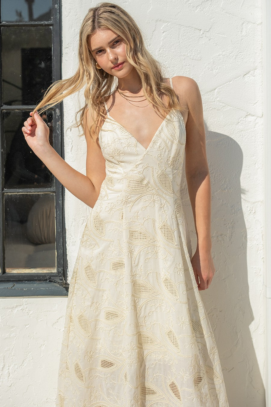 Embrodiered Maxi Dress in Natural