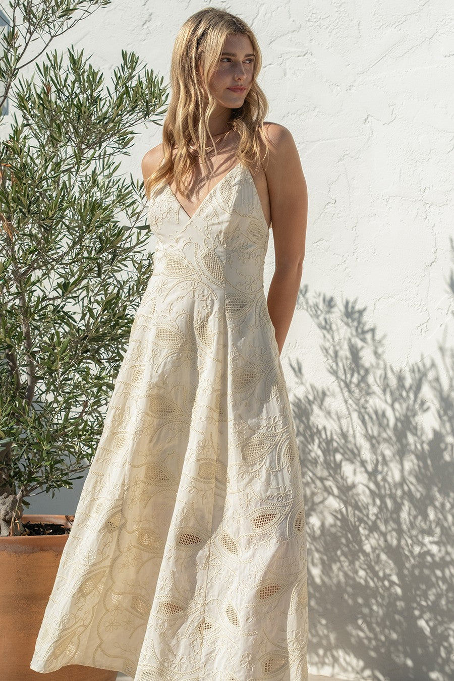 Embrodiered Maxi Dress in Natural