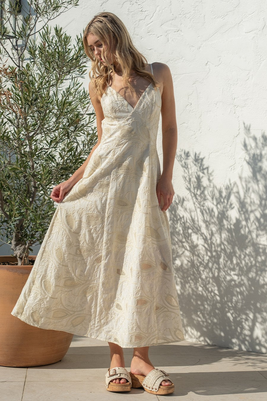 Embrodiered Maxi Dress in Natural