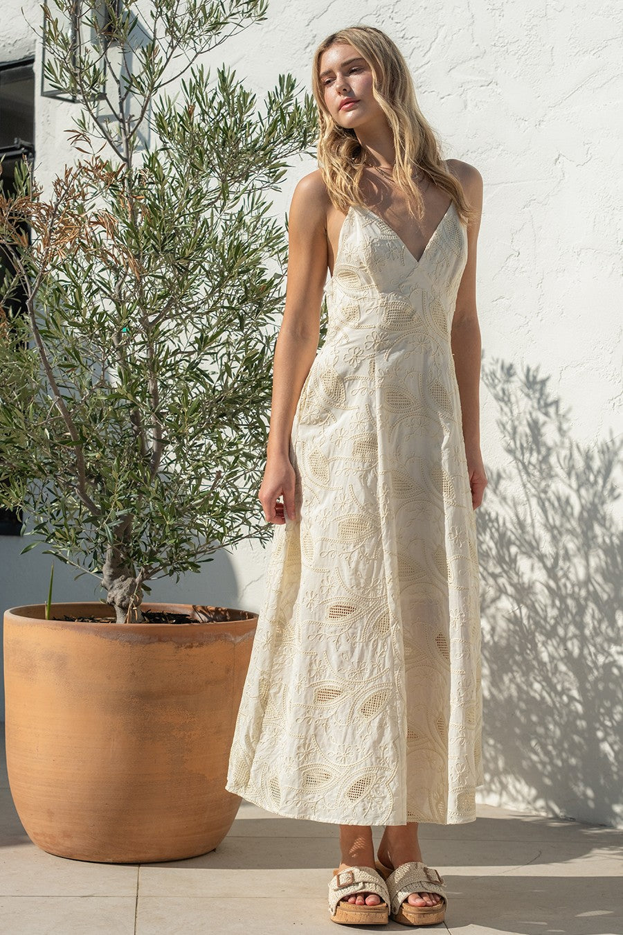 Embrodiered Maxi Dress in Natural