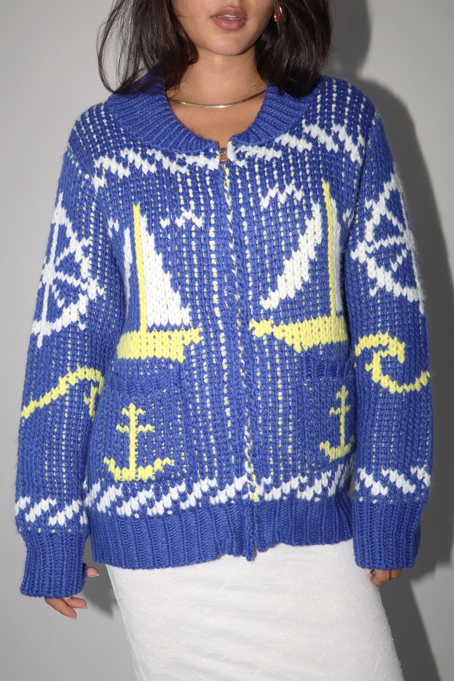 Yacht Party Zip Front Cardigan in Blue