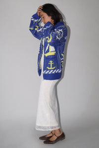 Yacht Party Zip Front Cardigan in Blue