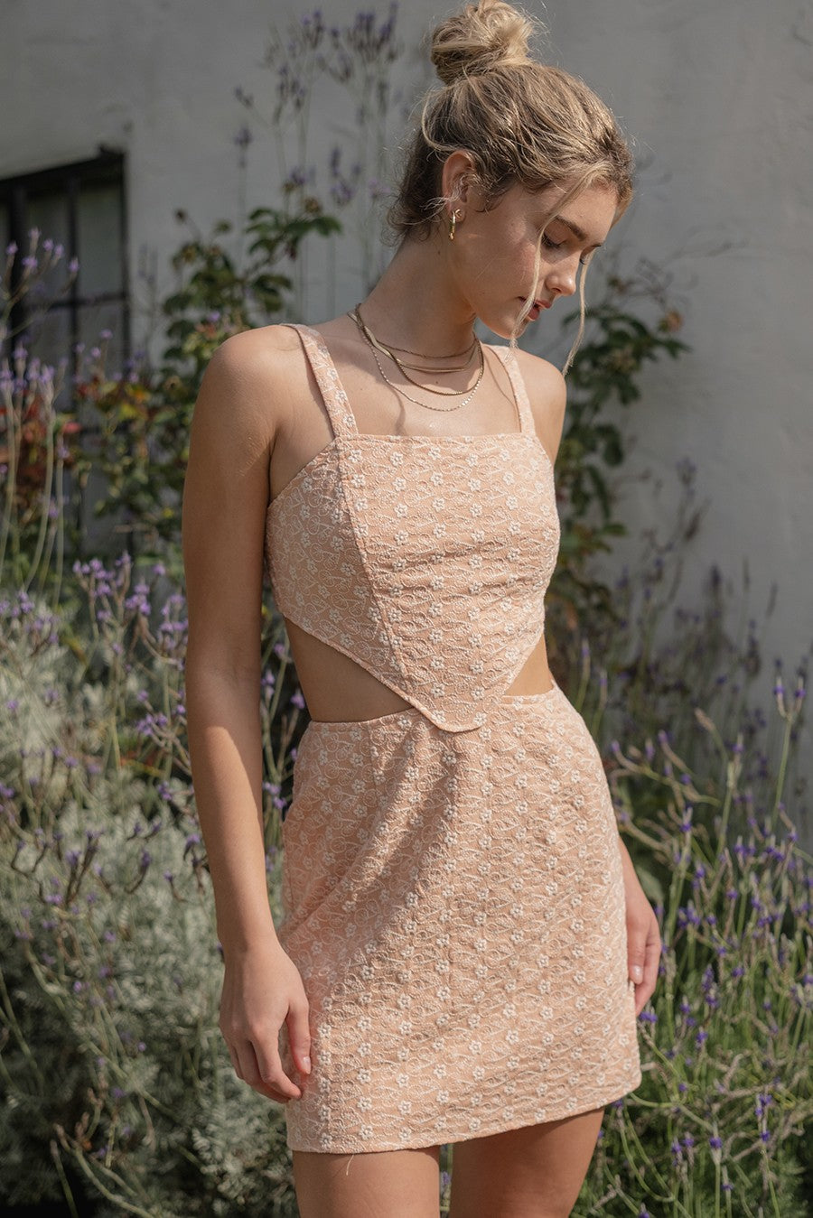 Peachy Keen Embroidered Cut out Mini Dress
