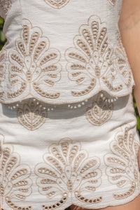 Sophia Embroidered Scallop Strapless Mini Dress in Ivory