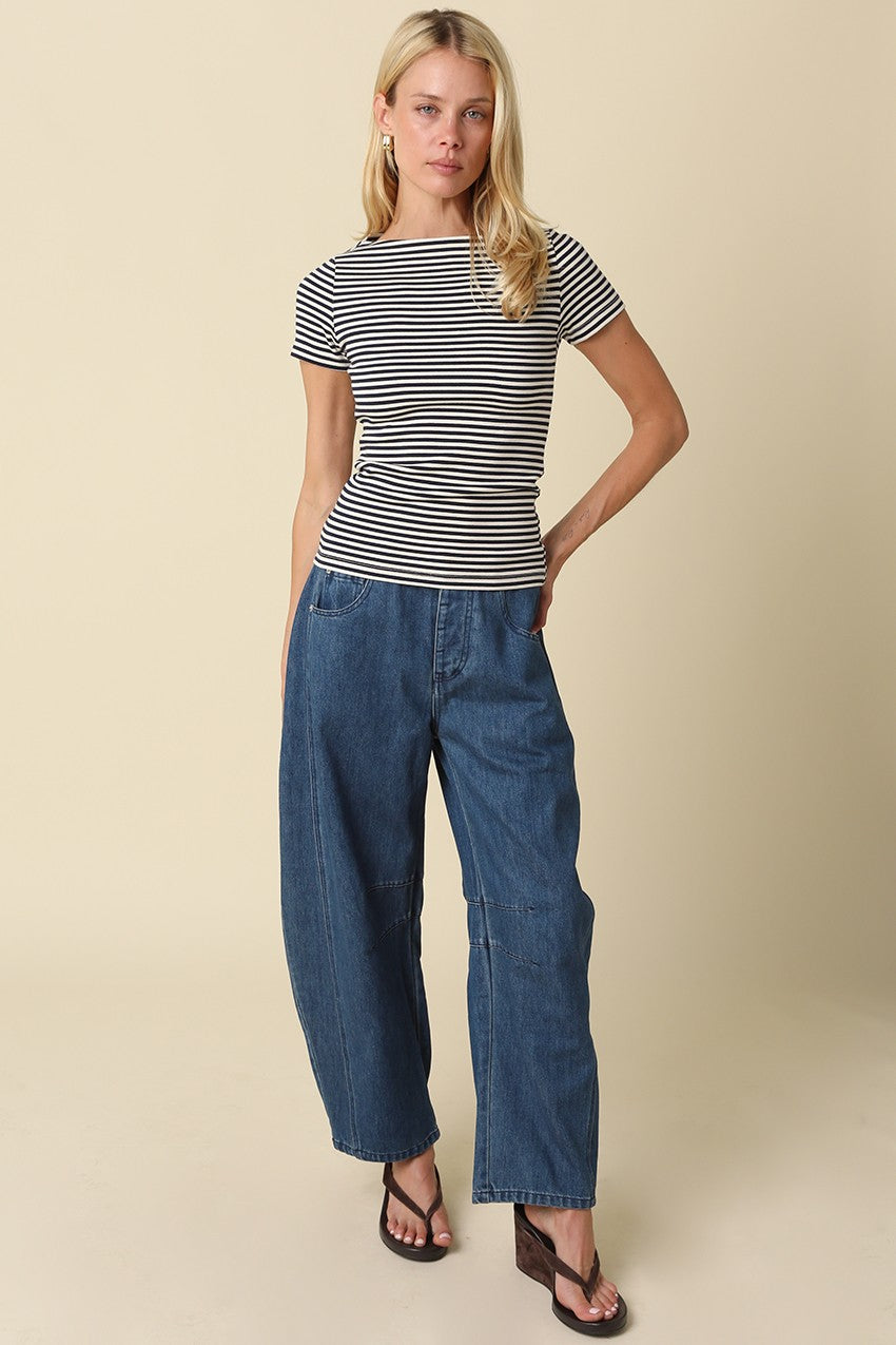 Striped Fitted Tee in Navy Stripe