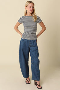 Striped Fitted Tee in Navy Stripe