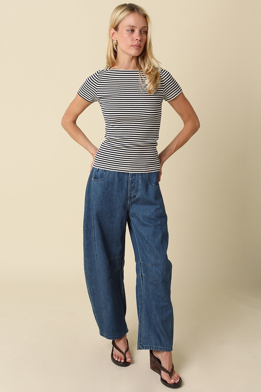 Striped Fitted Tee in Navy Stripe