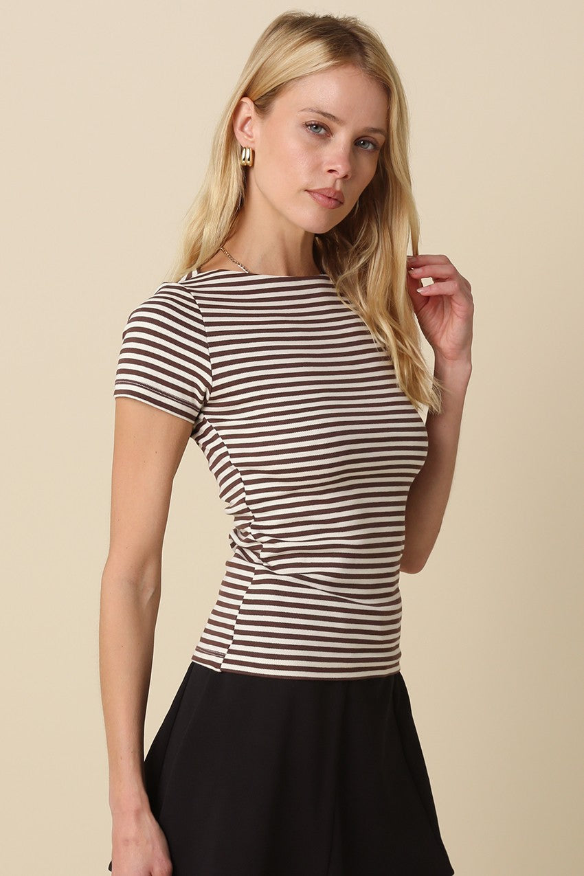 Striped Fitted Tee in Choclolate Stripe
