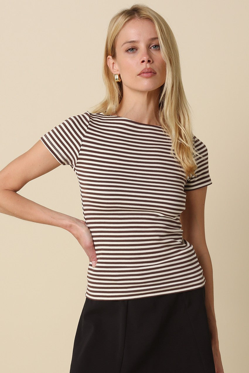 Striped Fitted Tee in Choclolate Stripe