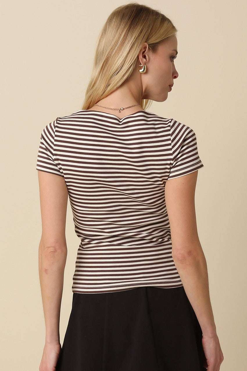 Striped Fitted Tee in Choclolate Stripe