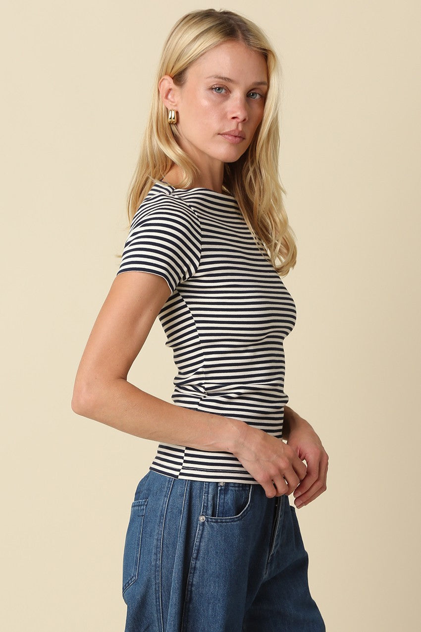 Striped Fitted Tee in Navy Stripe