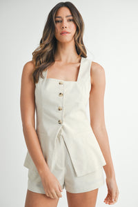 Linen Blend Two Piece Short and Vest Set