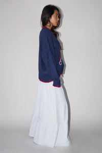 Tiered Drawstring Striped Maxi Skirt