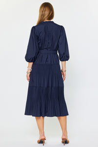 Hamptons Tiered Maxi Dress with Belt in Navy