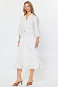 Hamptons Tiered Maxi Dress with Belt in White