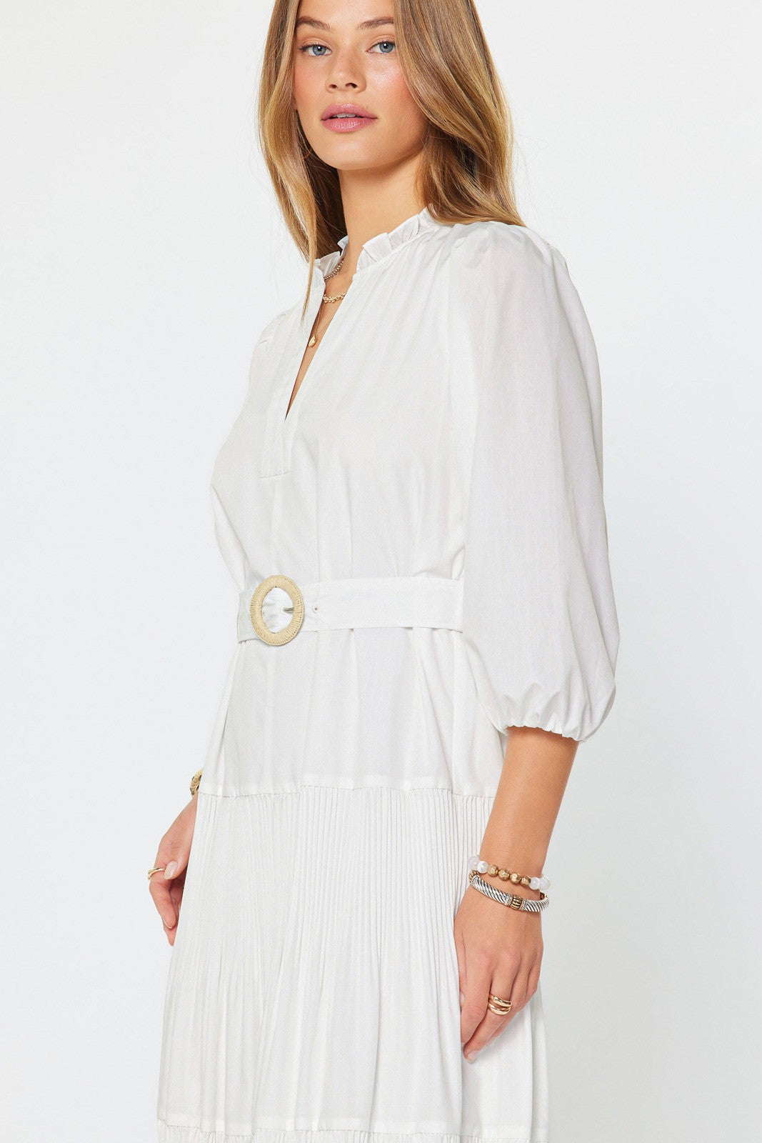 Hamptons Tiered Maxi Dress with Belt in White
