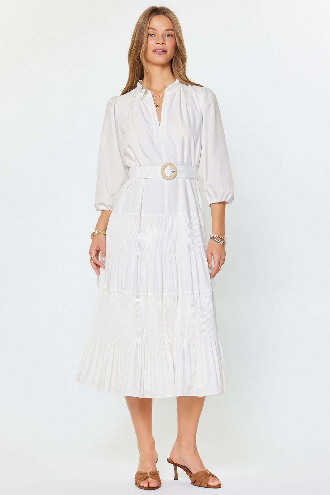 Hamptons Tiered Maxi Dress with Belt in White