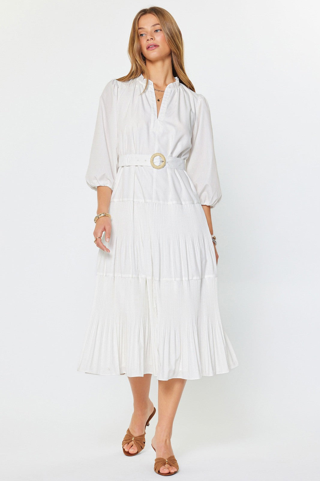 Hamptons Tiered Maxi Dress with Belt in White