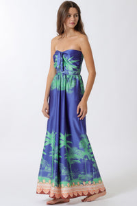 Cabo Strapless Smocked Border Print Wide Leg Jumpsuit
