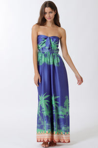 Cabo Strapless Smocked Border Print Wide Leg Jumpsuit