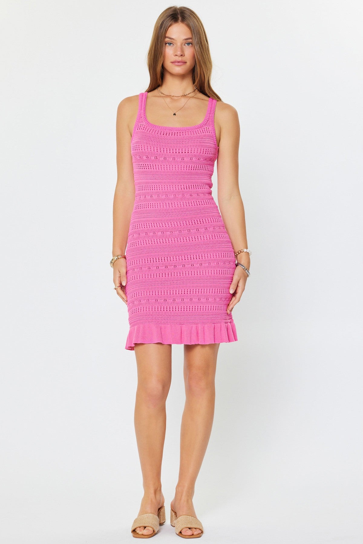 Seasons Crochet Mini Dress in Pink