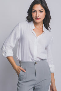 Classic Linen Button Down Top in White