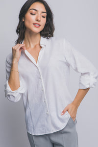 Classic Linen Button Down Top in White