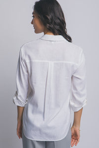 Classic Linen Button Down Top in White