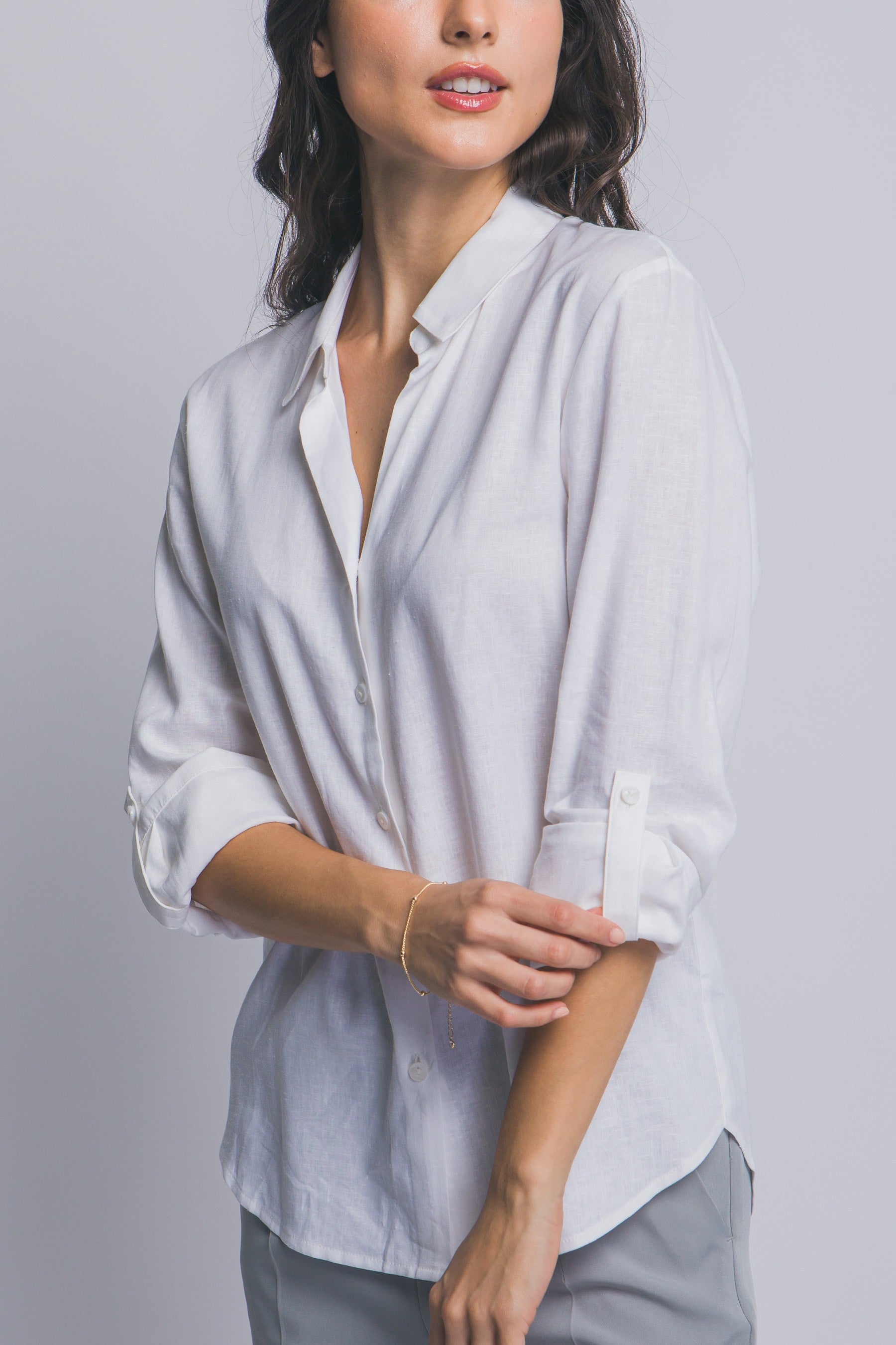 Classic Linen Button Down Top in White