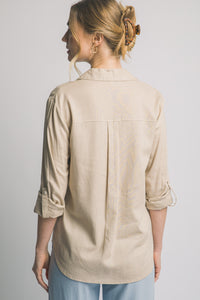 Classic Linen Button Down Top in Taupe