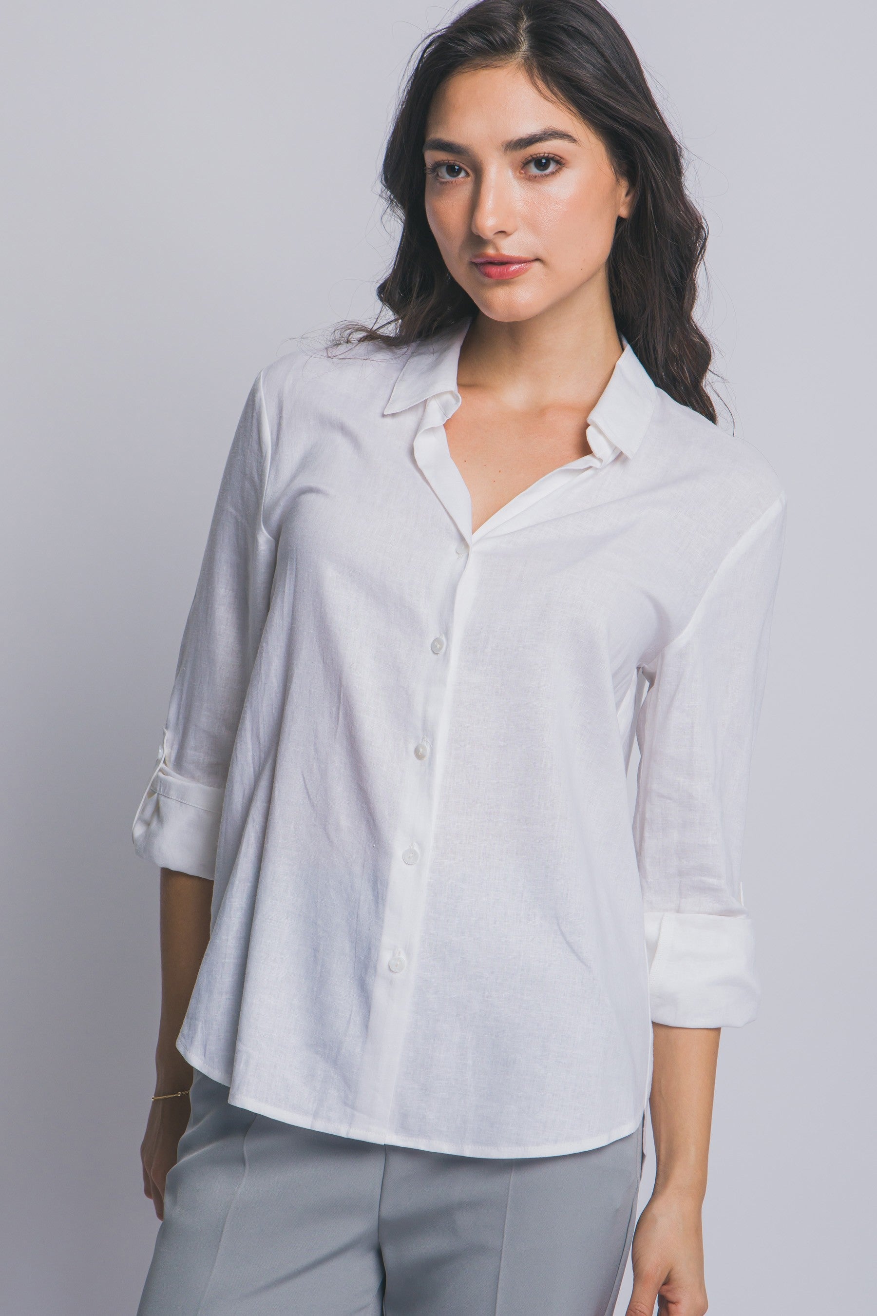 Classic Linen Button Down Top in White