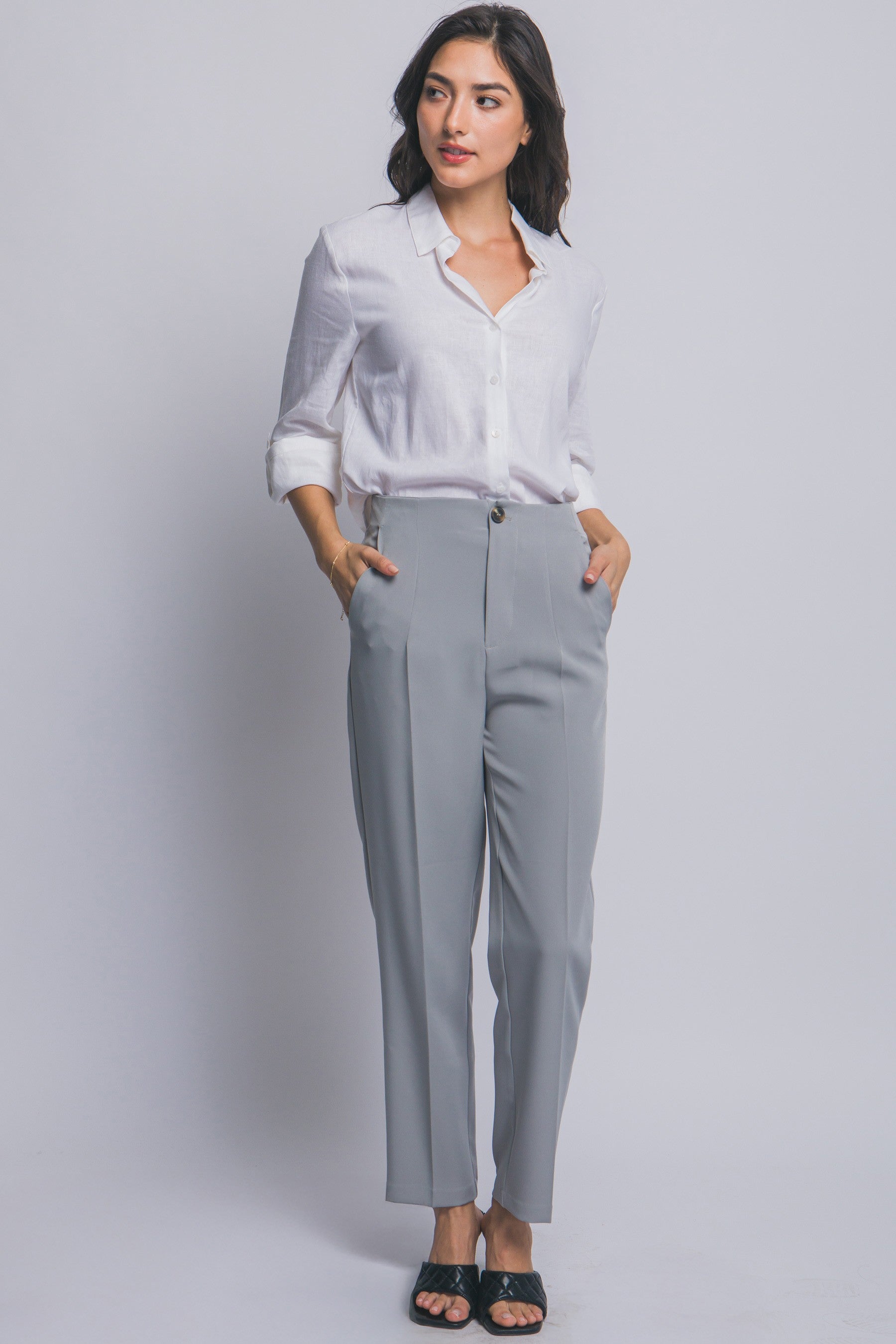 Classic Linen Button Down Top in White