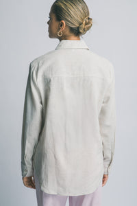 Linen Button Down with Gold Button Detail