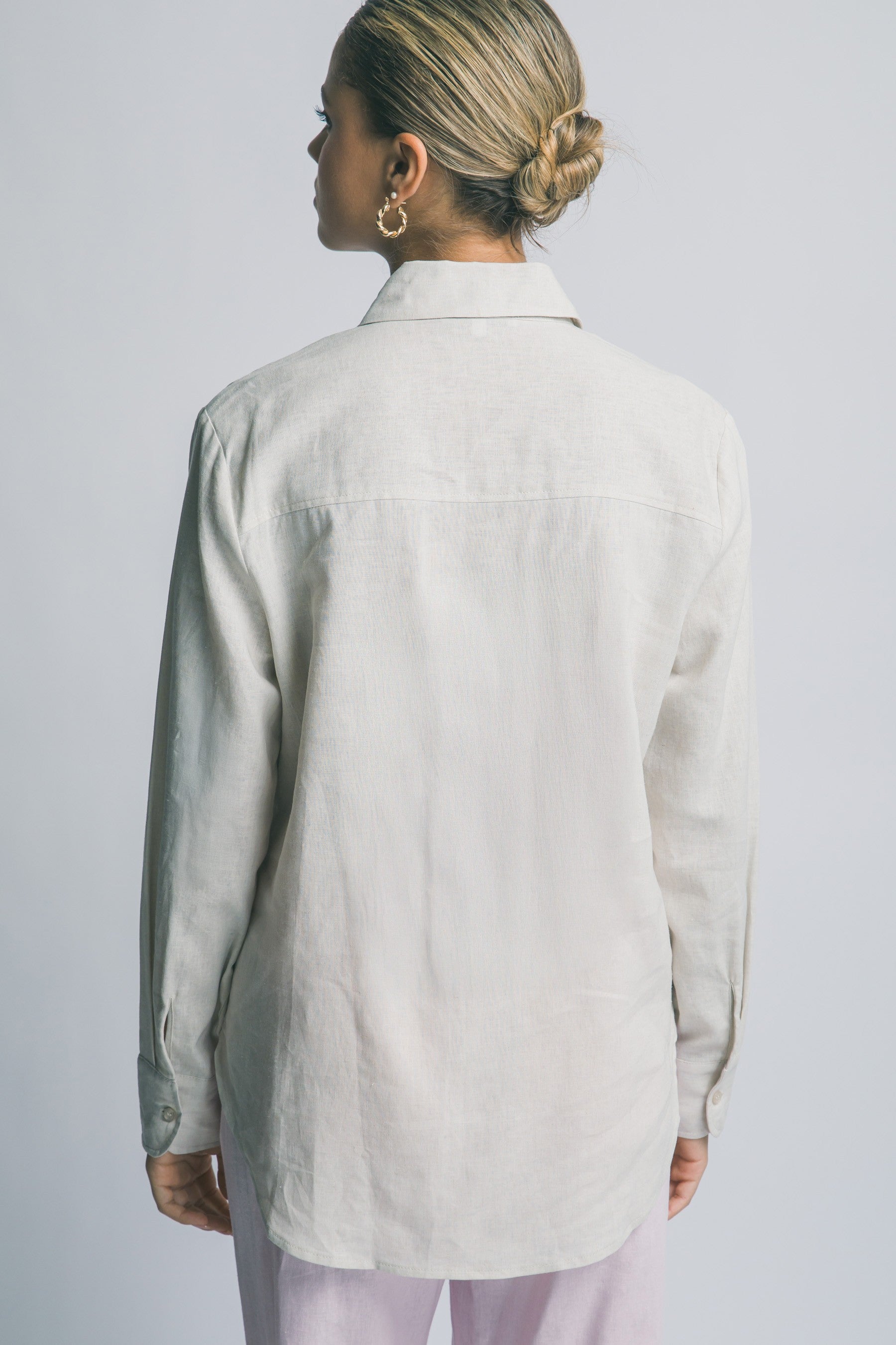Linen Button Down with Gold Button Detail
