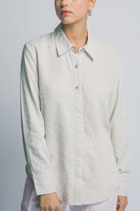 Linen Button Down with Gold Button Detail