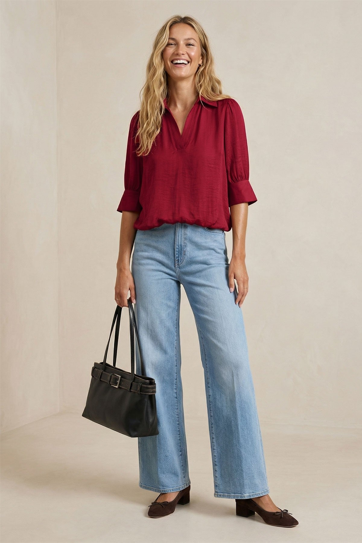 Ana Half Split Blouse in Red